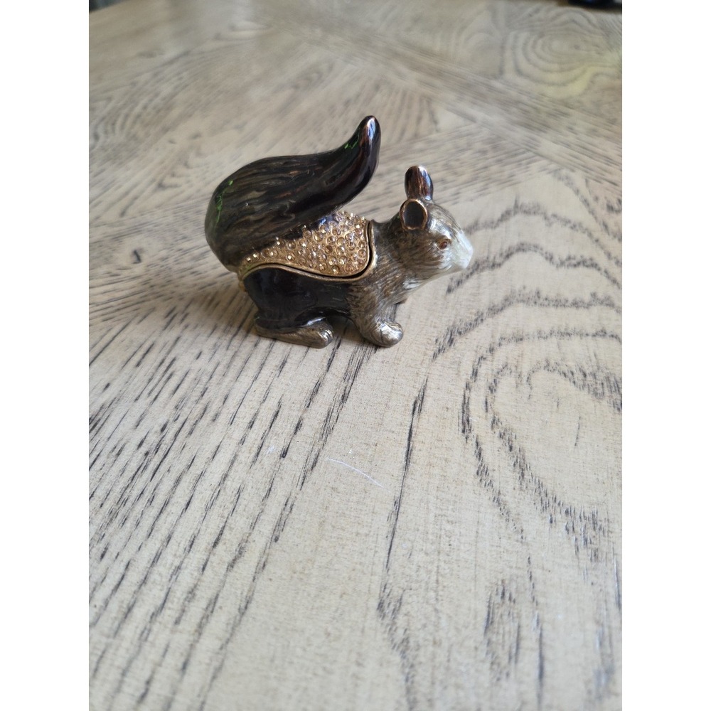 Squirrel Mini Jeweled Pewter Trinket Box Collectibles Home Decor Bejeweled